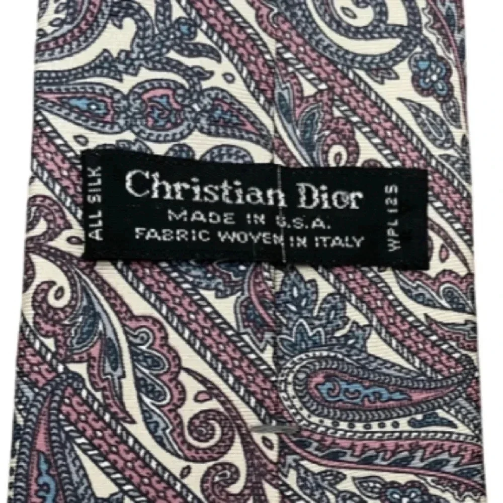 CHRISTIAN DIOR Vintage Necktie 100% Silk Fabric Woven in Italy - Made in USA